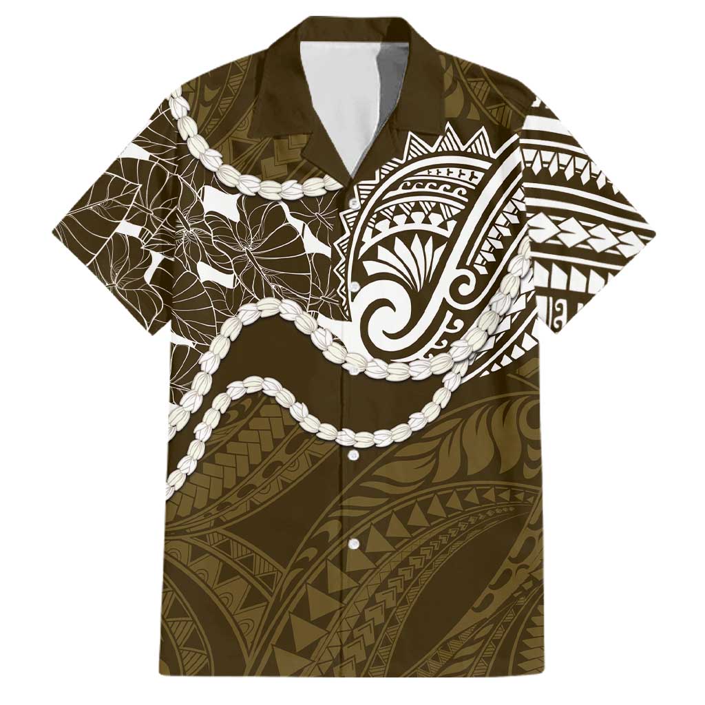 Aloha Hawaii Kalo Pikake Lei Family Matching Off The Shoulder Long Sleeve Dress and Hawaiian Shirt Chest Tattoo Gold Hawaiian Pattern