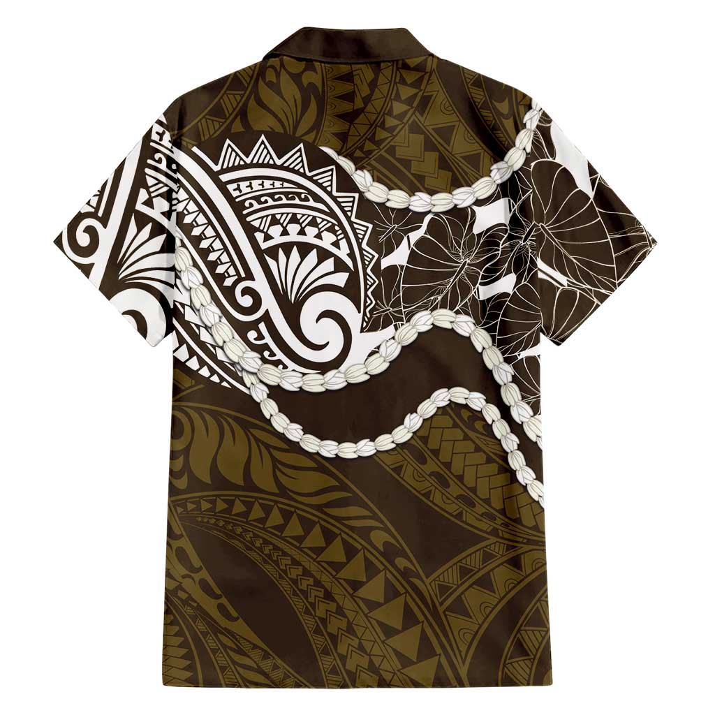 Aloha Hawaii Kalo Pikake Lei Family Matching Off The Shoulder Long Sleeve Dress and Hawaiian Shirt Chest Tattoo Gold Hawaiian Pattern