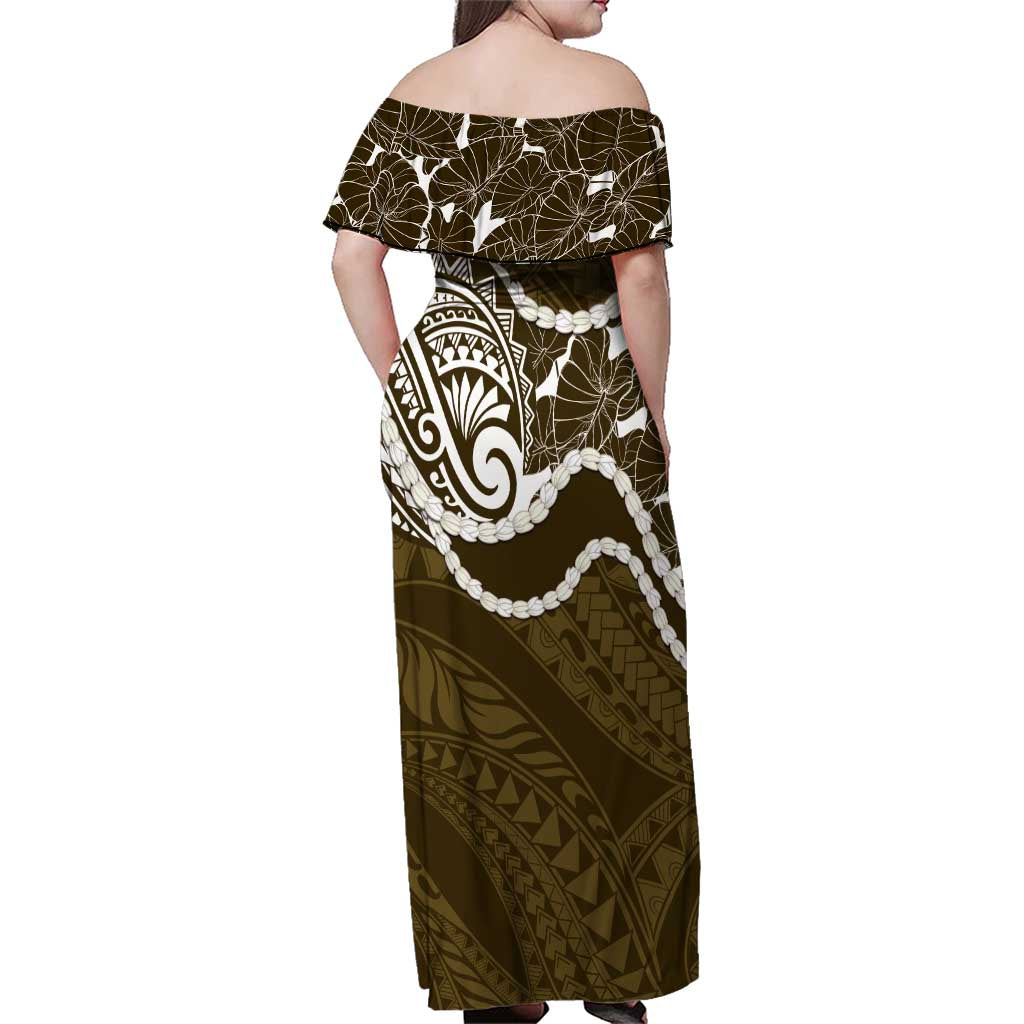 Aloha Hawaii Kalo Pikake Lei Family Matching Off Shoulder Maxi Dress and Hawaiian Shirt Chest Tattoo Gold Hawaiian Pattern