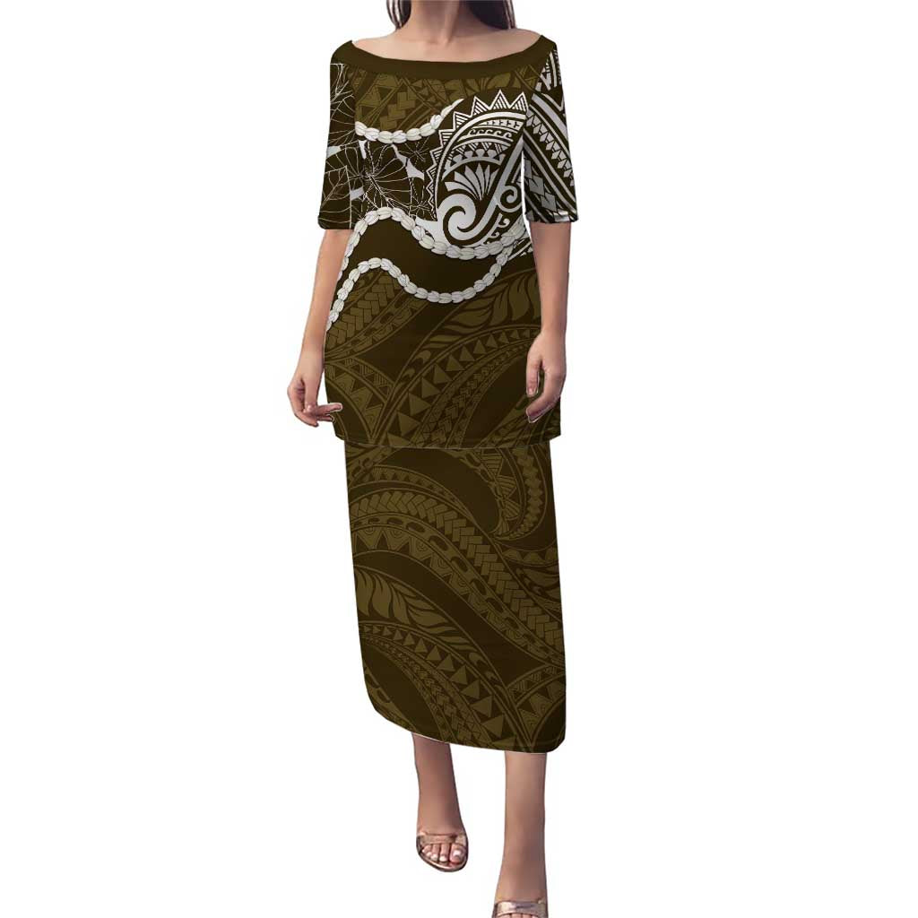 Aloha Hawaii Kalo Pikake Lei Family Matching Puletasi and Hawaiian Shirt Chest Tattoo Gold Hawaiian Pattern