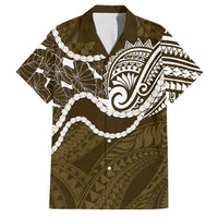 Aloha Hawaii Kalo Pikake Lei Family Matching Short Sleeve Bodycon Dress and Hawaiian Shirt Chest Tattoo Gold Hawaiian Pattern