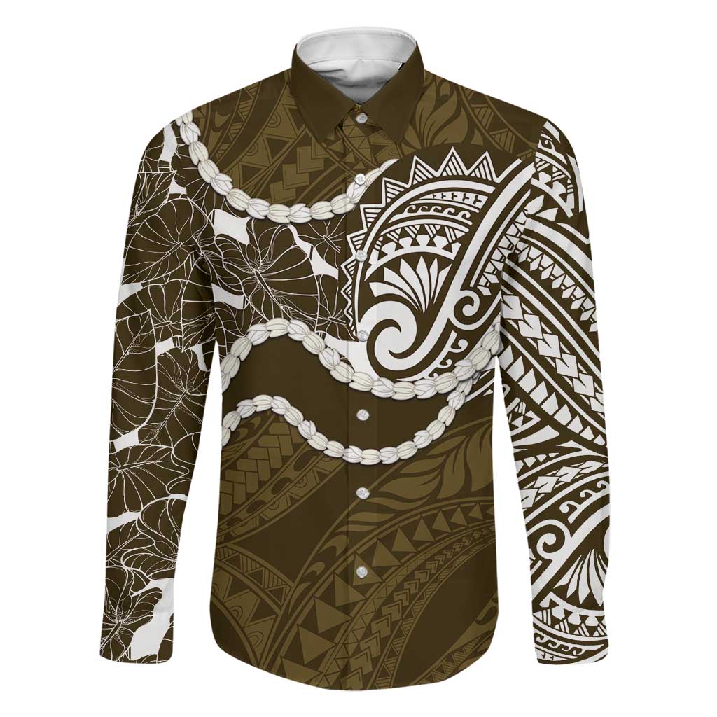 Aloha Hawaii Kalo Pikake Lei Family Matching Short Sleeve Bodycon Dress and Hawaiian Shirt Chest Tattoo Gold Hawaiian Pattern