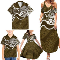 Aloha Hawaii Kalo Pikake Lei Family Matching Summer Maxi Dress and Hawaiian Shirt Chest Tattoo Gold Hawaiian Pattern