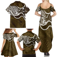 Aloha Hawaii Kalo Pikake Lei Family Matching Summer Maxi Dress and Hawaiian Shirt Chest Tattoo Gold Hawaiian Pattern