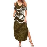 Aloha Hawaii Kalo Pikake Lei Family Matching Summer Maxi Dress and Hawaiian Shirt Chest Tattoo Gold Hawaiian Pattern