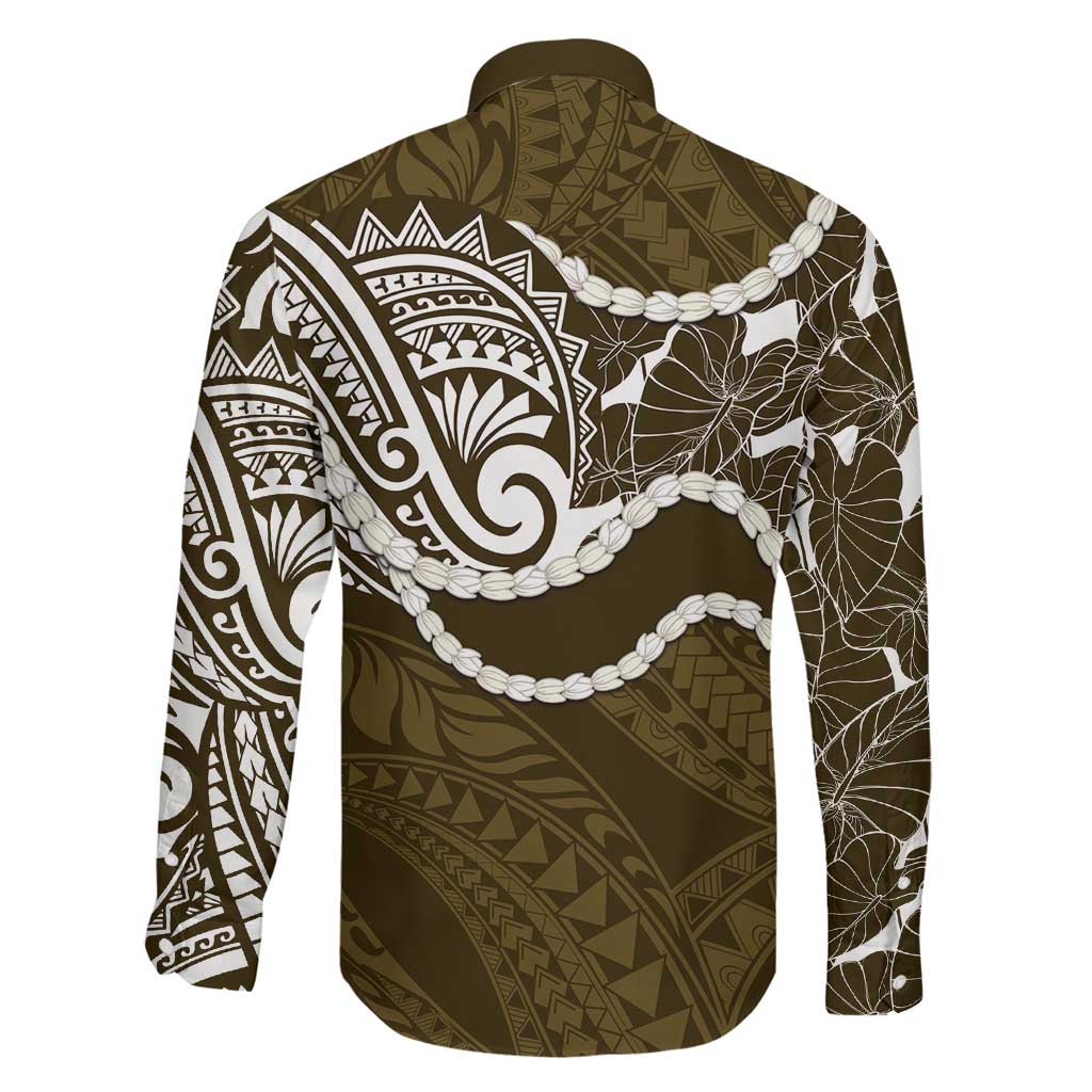 Aloha Hawaii Kalo Pikake Lei Family Matching Tank Maxi Dress and Hawaiian Shirt Chest Tattoo Gold Hawaiian Pattern