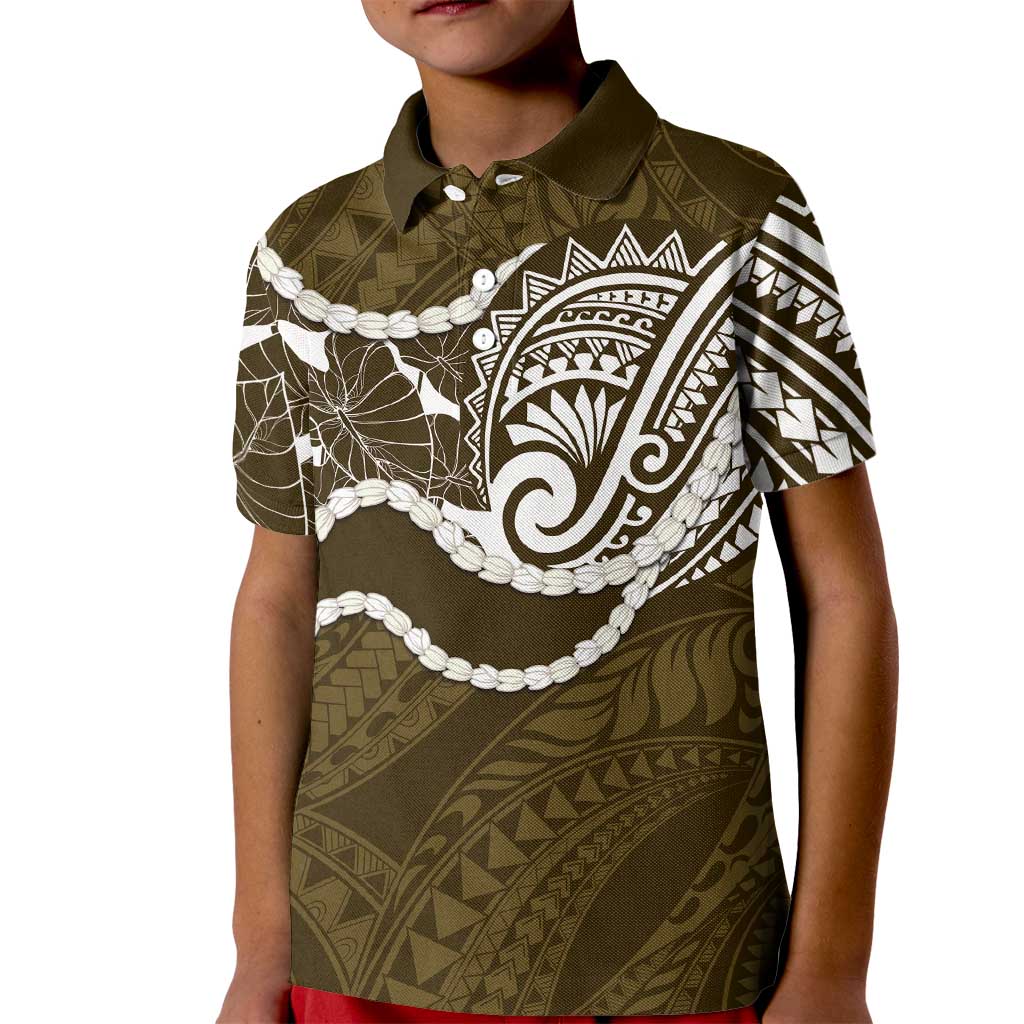 Aloha Hawaii Kalo Pikake Lei Kid Polo Shirt Chest Tattoo Gold Hawaiian Pattern