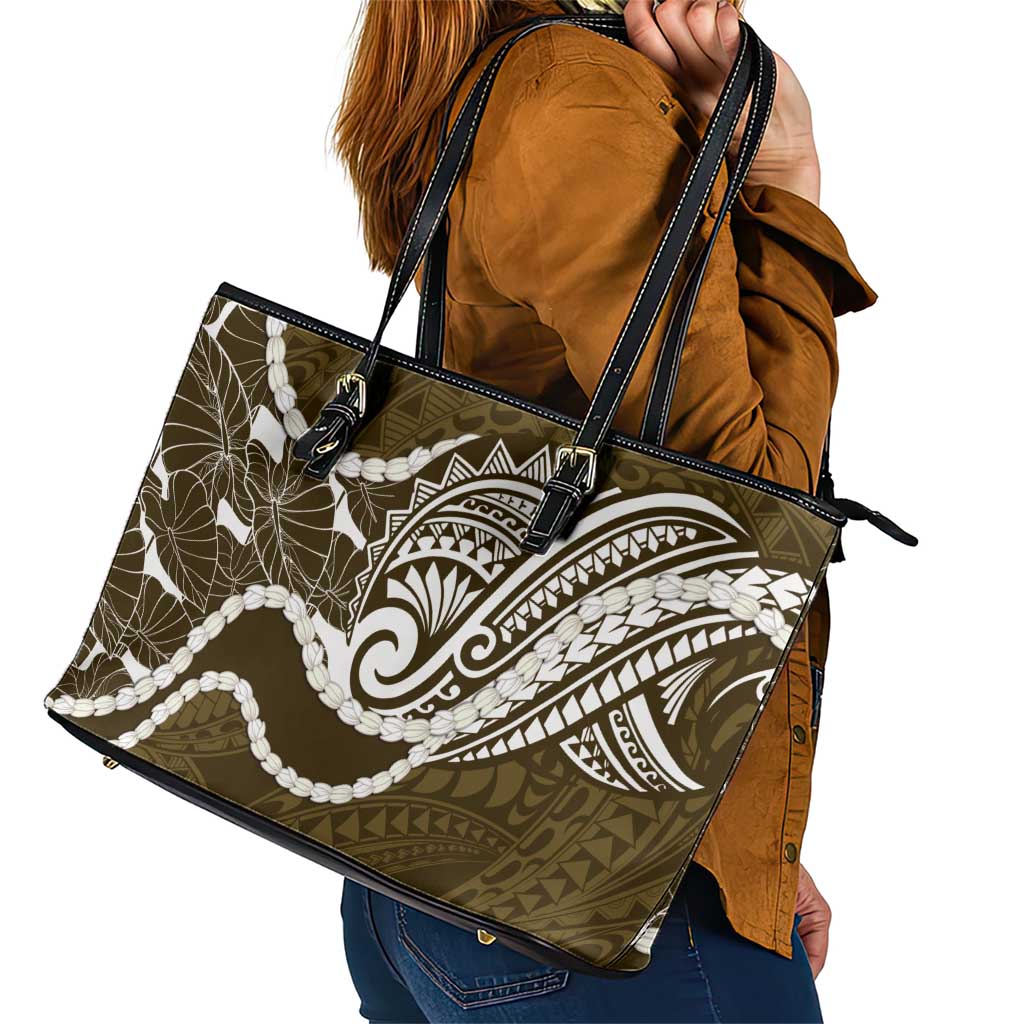 Aloha Hawaii Kalo Pikake Lei Leather Tote Bag Chest Tattoo Gold Hawaiian Pattern