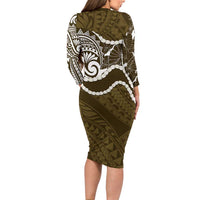 Aloha Hawaii Kalo Pikake Lei Long Sleeve Bodycon Dress Chest Tattoo Gold Hawaiian Pattern LT14 - Polynesian Pride