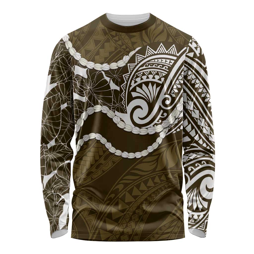 Aloha Hawaii Kalo Pikake Lei Long Sleeve Shirt Chest Tattoo Gold Hawaiian Pattern