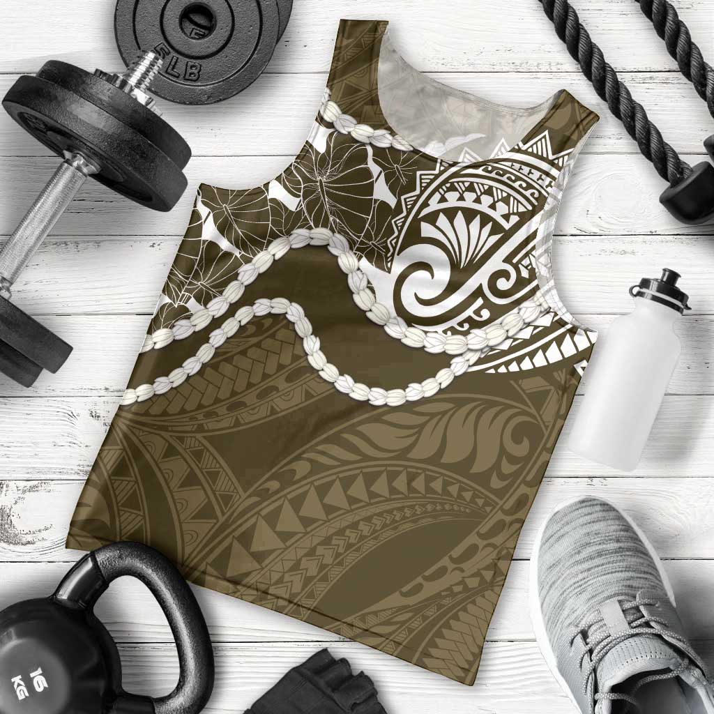 Aloha Hawaii Kalo Pikake Lei Men Tank Top Chest Tattoo Gold Hawaiian Pattern