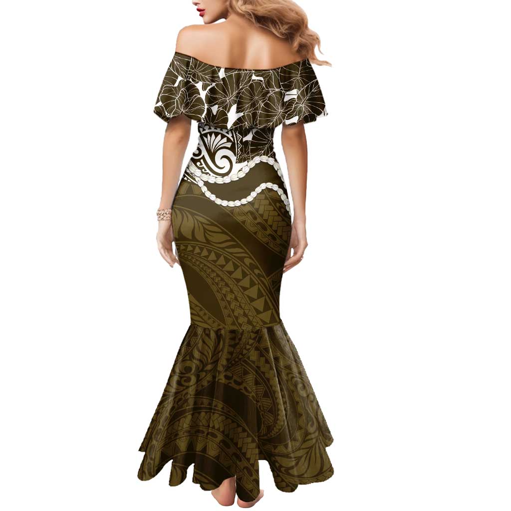 Aloha Hawaii Kalo Pikake Lei Mermaid Dress Chest Tattoo Gold Hawaiian Pattern