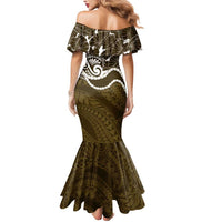 Aloha Hawaii Kalo Pikake Lei Mermaid Dress Chest Tattoo Gold Hawaiian Pattern