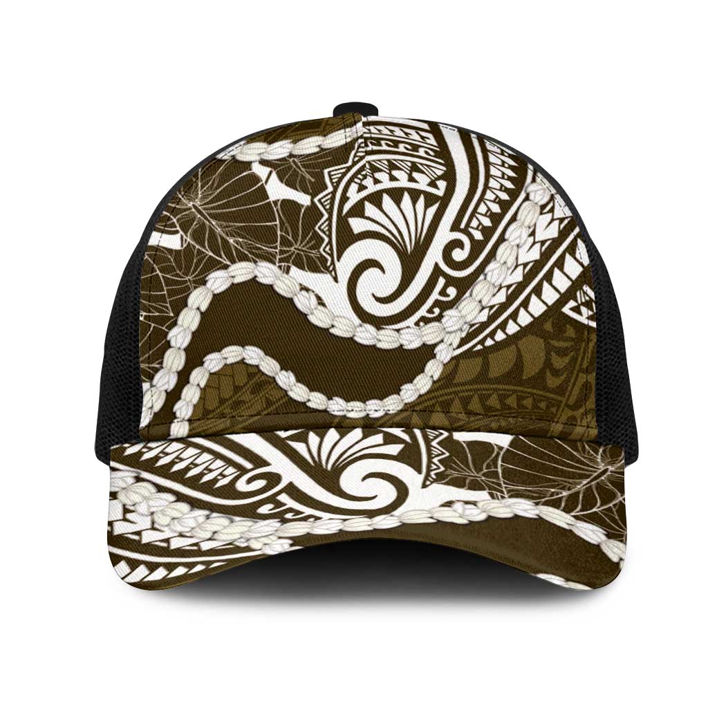 Aloha Hawaii Kalo Pikake Lei Mesh Trucker Cap Chest Tattoo Gold Hawaiian Pattern LT14 One Size Black Gold - Polynesian Pride