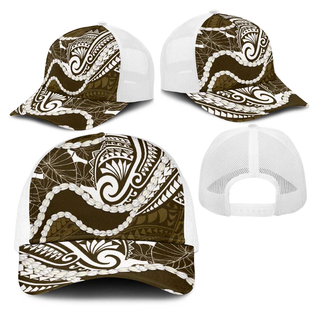 Aloha Hawaii Kalo Pikake Lei Mesh Trucker Cap Chest Tattoo Gold Hawaiian Pattern LT14 - Polynesian Pride