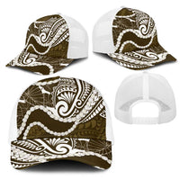 Aloha Hawaii Kalo Pikake Lei Mesh Trucker Cap Chest Tattoo Gold Hawaiian Pattern LT14 - Polynesian Pride