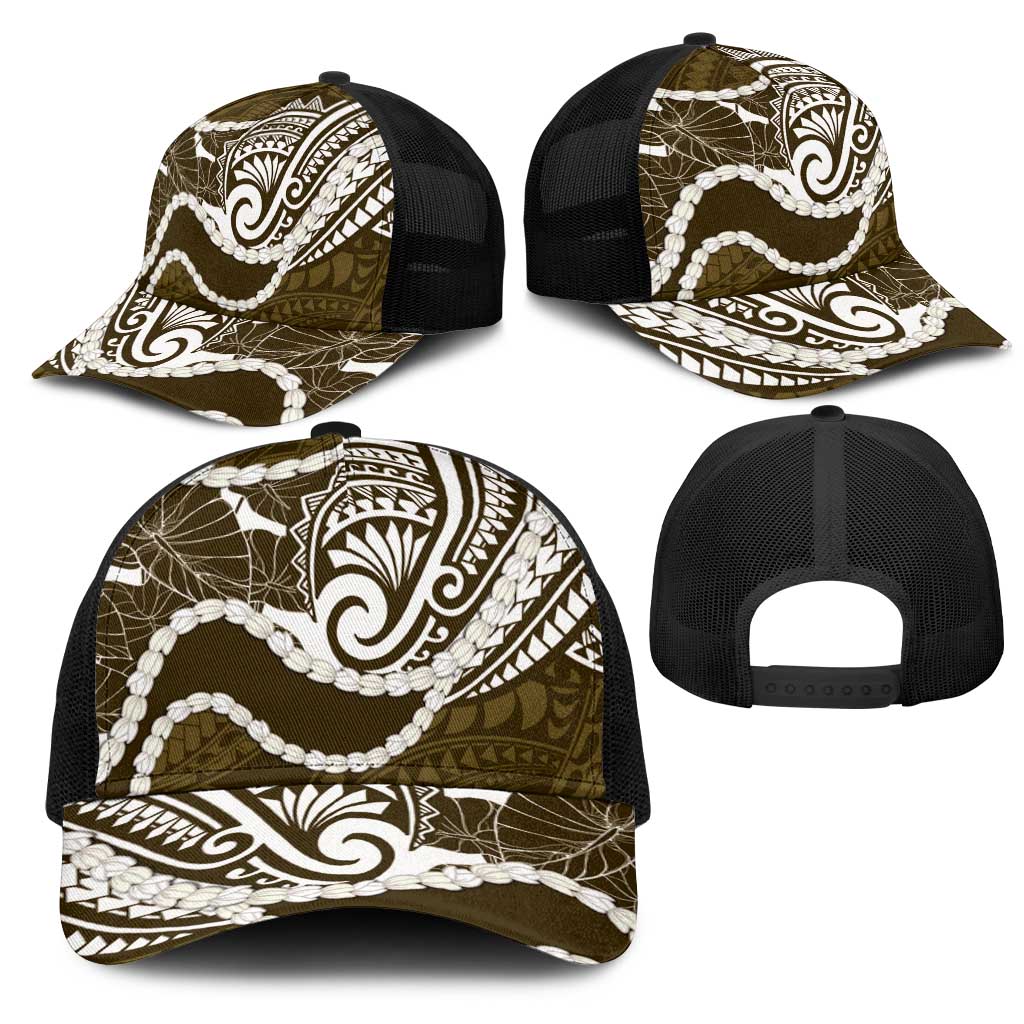 Aloha Hawaii Kalo Pikake Lei Mesh Trucker Cap Chest Tattoo Gold Hawaiian Pattern LT14 - Polynesian Pride