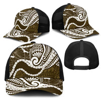 Aloha Hawaii Kalo Pikake Lei Mesh Trucker Cap Chest Tattoo Gold Hawaiian Pattern LT14 - Polynesian Pride