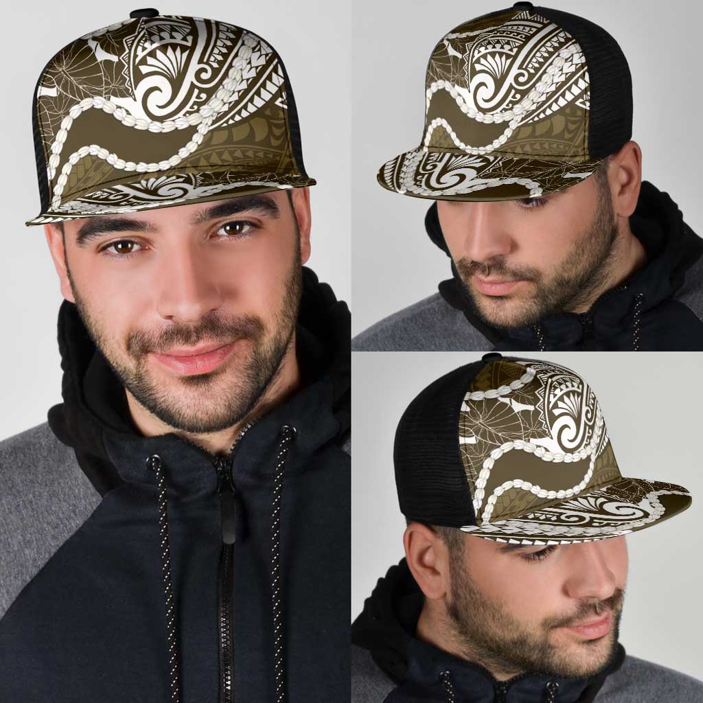Aloha Hawaii Kalo Pikake Lei Mesh Trucker Cap Chest Tattoo Gold Hawaiian Pattern LT14 - Polynesian Pride