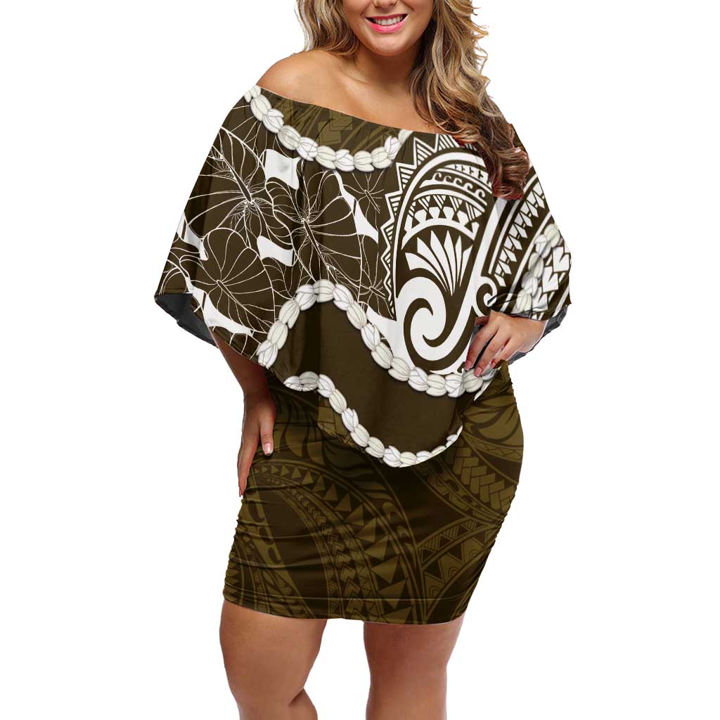 Aloha Hawaii Kalo Pikake Lei Off Shoulder Short Dress Chest Tattoo Gold Hawaiian Pattern LT14 Women Gold - Polynesian Pride