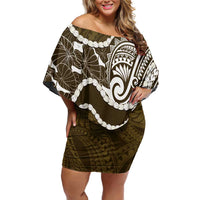 Aloha Hawaii Kalo Pikake Lei Off Shoulder Short Dress Chest Tattoo Gold Hawaiian Pattern LT14 Women Gold - Polynesian Pride