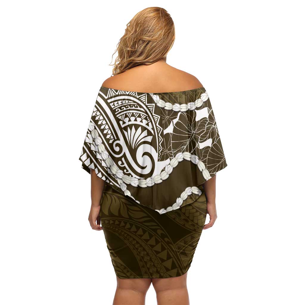 Aloha Hawaii Kalo Pikake Lei Off Shoulder Short Dress Chest Tattoo Gold Hawaiian Pattern LT14 - Polynesian Pride