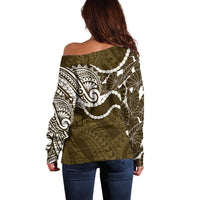 Aloha Hawaii Kalo Pikake Lei Off Shoulder Sweater Chest Tattoo Gold Hawaiian Pattern