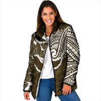 Aloha Hawaii Kalo Pikake Lei Padded Jacket Chest Tattoo Gold Hawaiian Pattern LT14 Women Gold - Polynesian Pride
