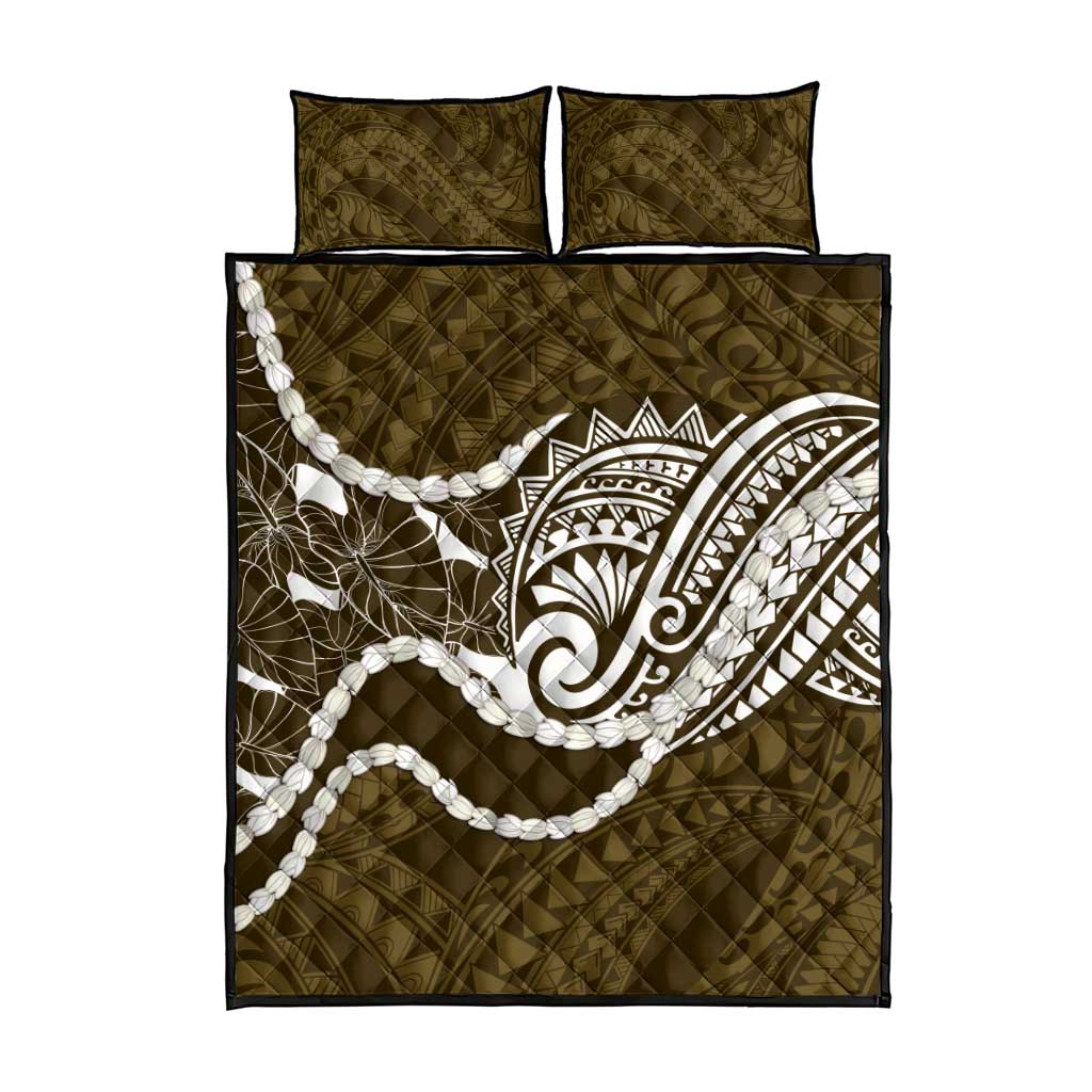 Aloha Hawaii Kalo Pikake Lei Quilt Bed Set Chest Tattoo Gold Hawaiian Pattern