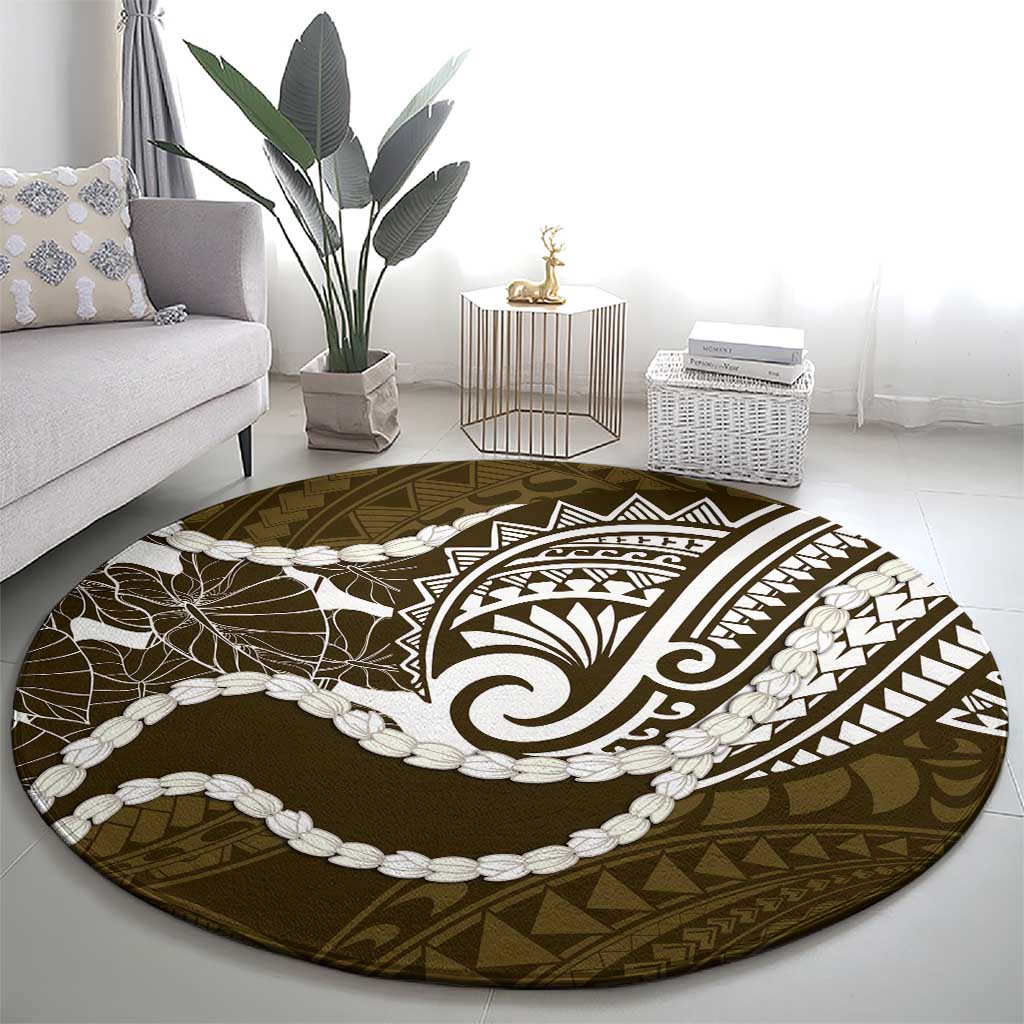 Aloha Hawaii Kalo Pikake Lei Round Carpet Chest Tattoo Gold Hawaiian Pattern LT14 - Polynesian Pride