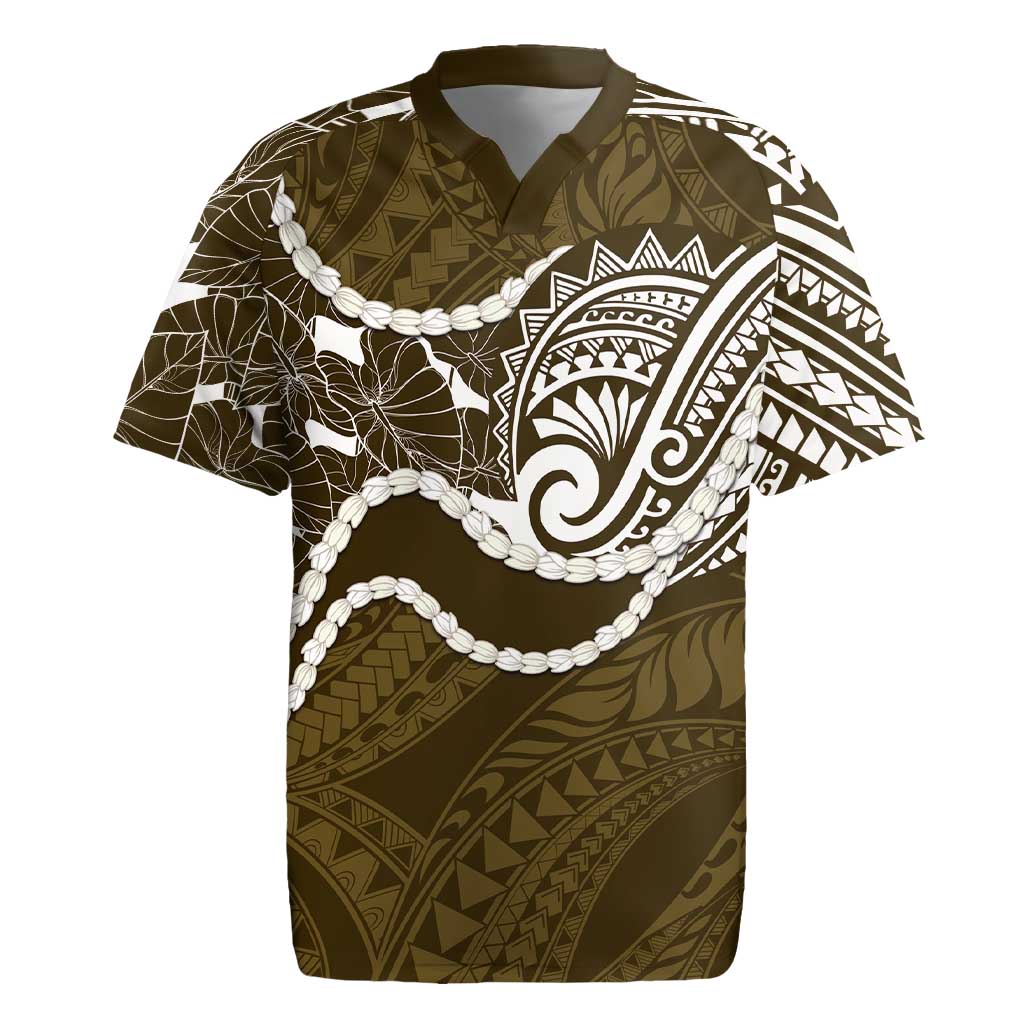 Aloha Hawaii Kalo Pikake Lei Rugby Jersey Chest Tattoo Gold Hawaiian Pattern