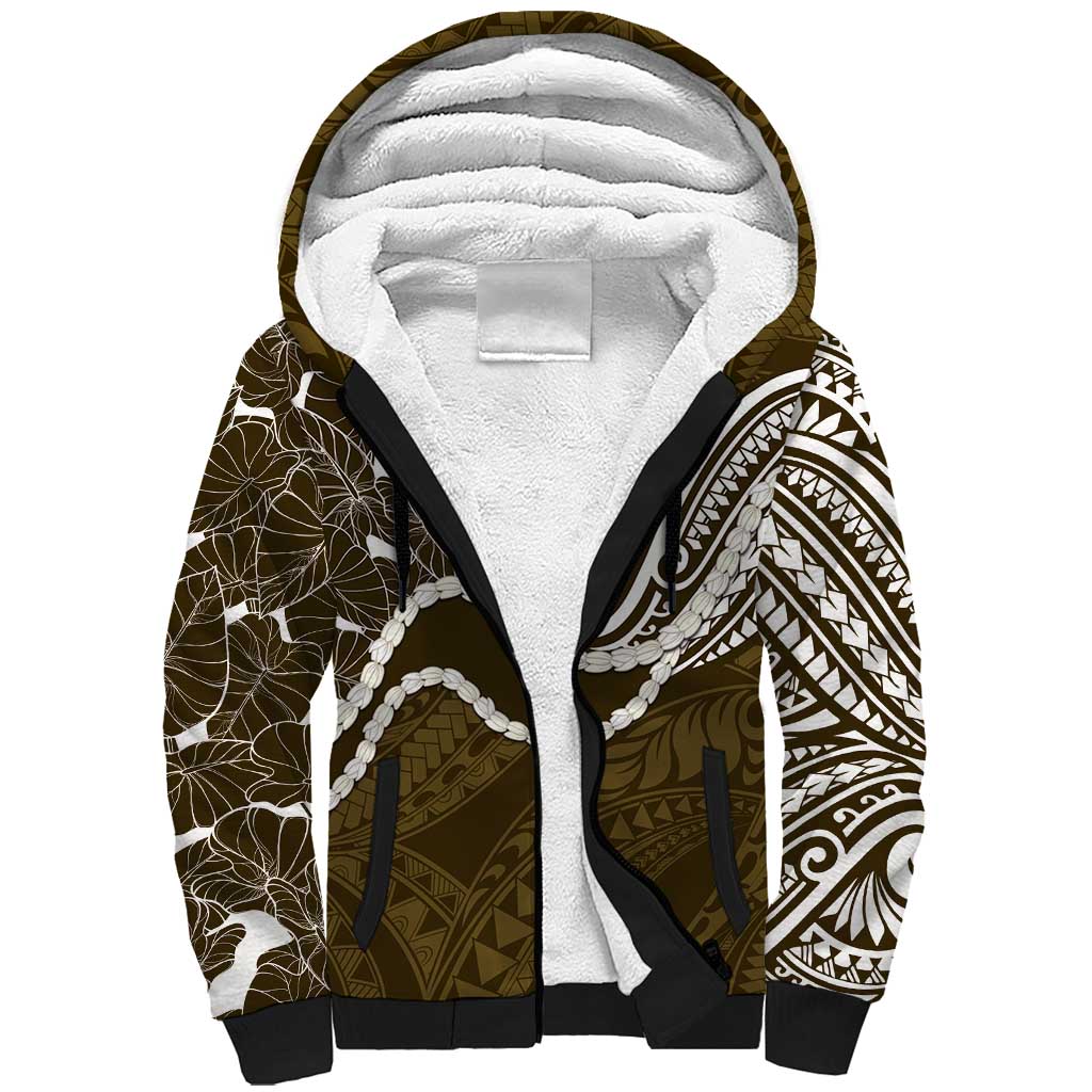 Aloha Hawaii Kalo Pikake Lei Sherpa Hoodie Chest Tattoo Gold Hawaiian Pattern LT14 Unisex Gold - Polynesian Pride