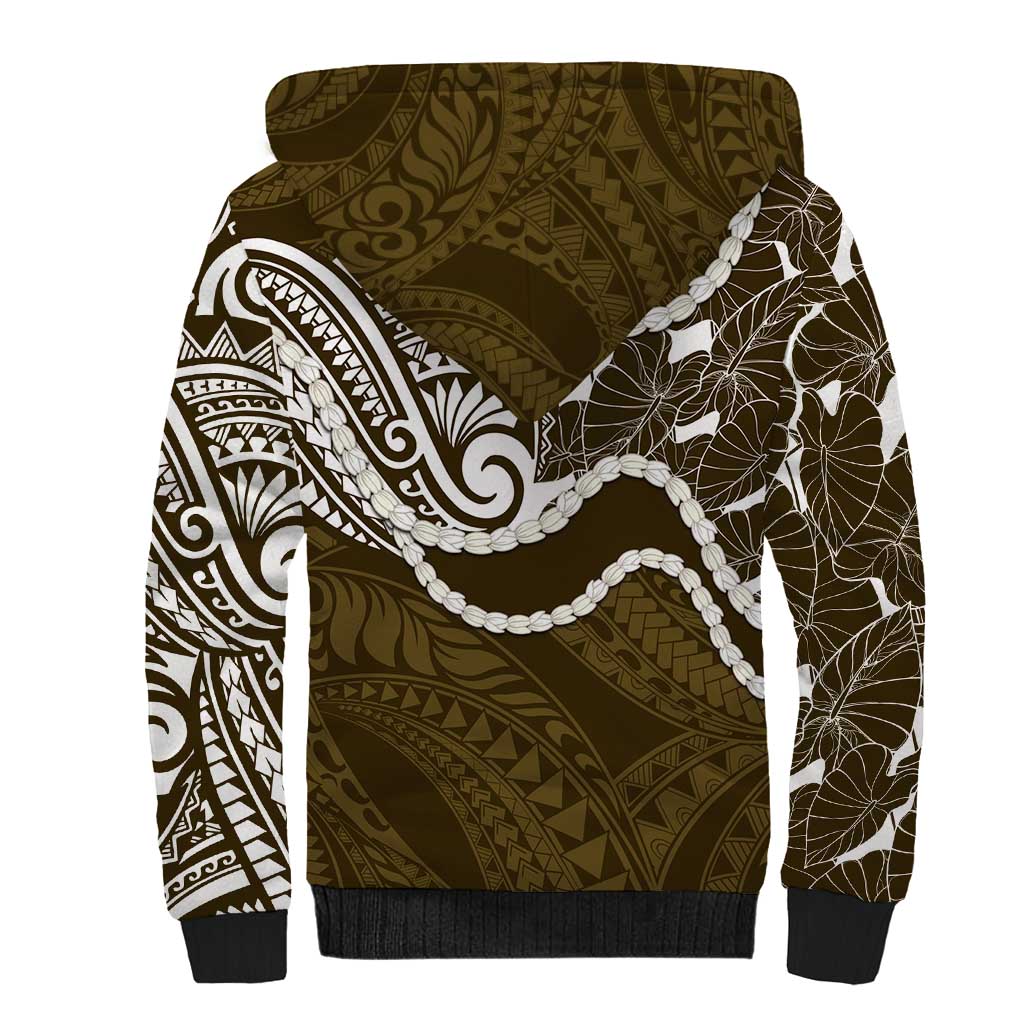 Aloha Hawaii Kalo Pikake Lei Sherpa Hoodie Chest Tattoo Gold Hawaiian Pattern LT14 - Polynesian Pride