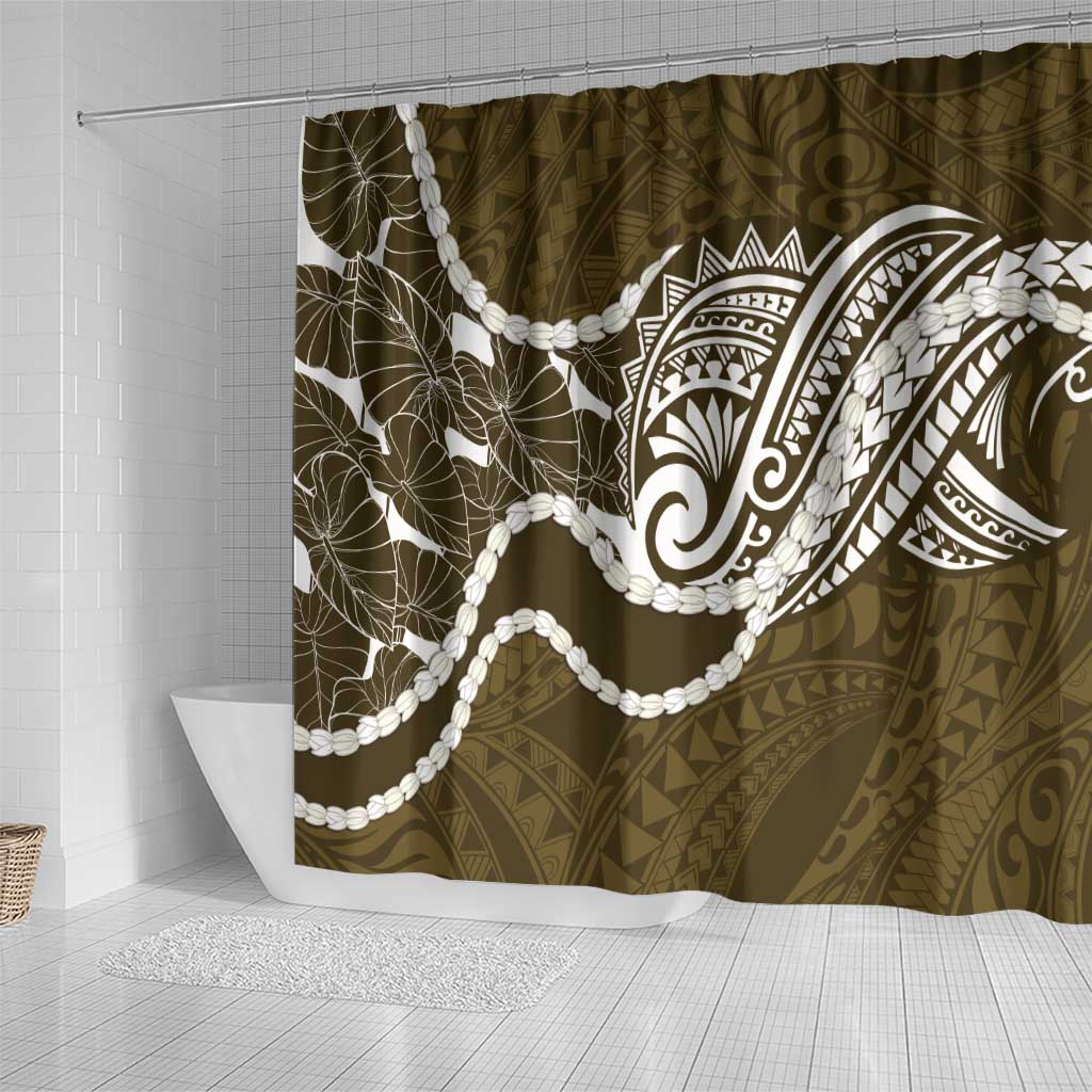 Aloha Hawaii Kalo Pikake Lei Shower Curtain Chest Tattoo Gold Hawaiian Pattern