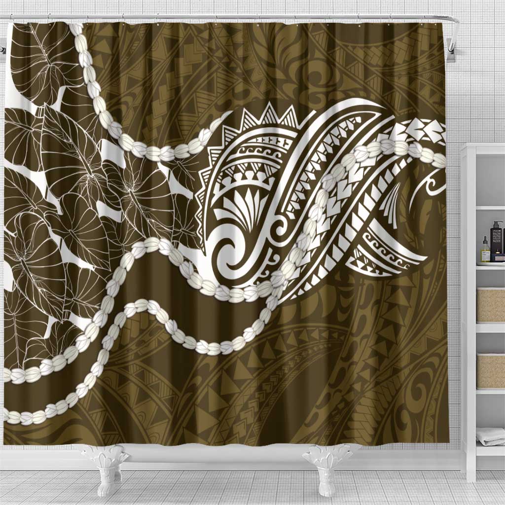 Aloha Hawaii Kalo Pikake Lei Shower Curtain Chest Tattoo Gold Hawaiian Pattern