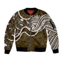 Aloha Hawaii Kalo Pikake Lei Sleeve Zip Bomber Jacket Chest Tattoo Gold Hawaiian Pattern