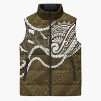 Aloha Hawaii Kalo Pikake Lei Sleeveless Puffer Jacket Chest Tattoo Gold Hawaiian Pattern