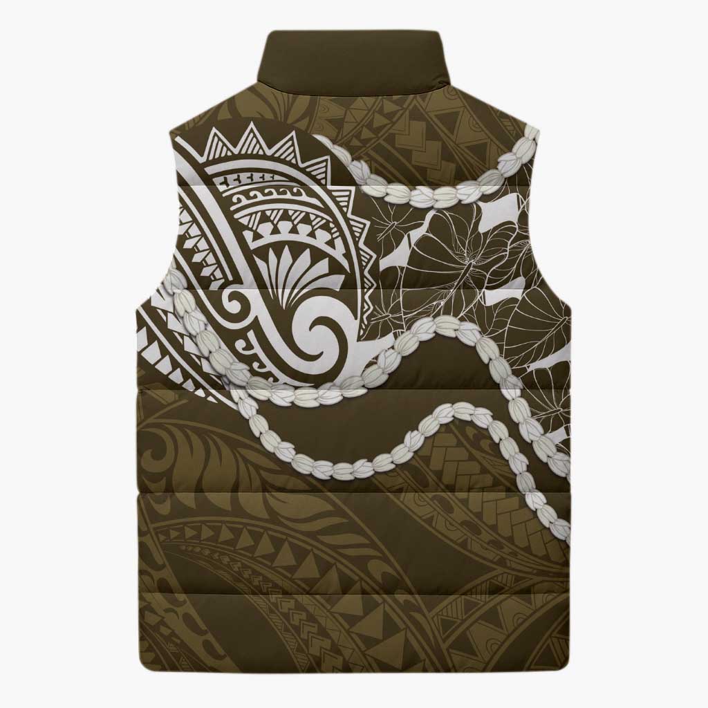 Aloha Hawaii Kalo Pikake Lei Sleeveless Puffer Jacket Chest Tattoo Gold Hawaiian Pattern