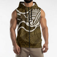 Aloha Hawaii Kalo Pikake Lei Sleeveless Zip Hoodie Chest Tattoo Gold Hawaiian Pattern