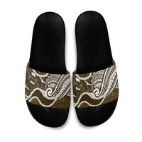 Aloha Hawaii Kalo Pikake Lei Slide Sandals Chest Tattoo Gold Hawaiian Pattern