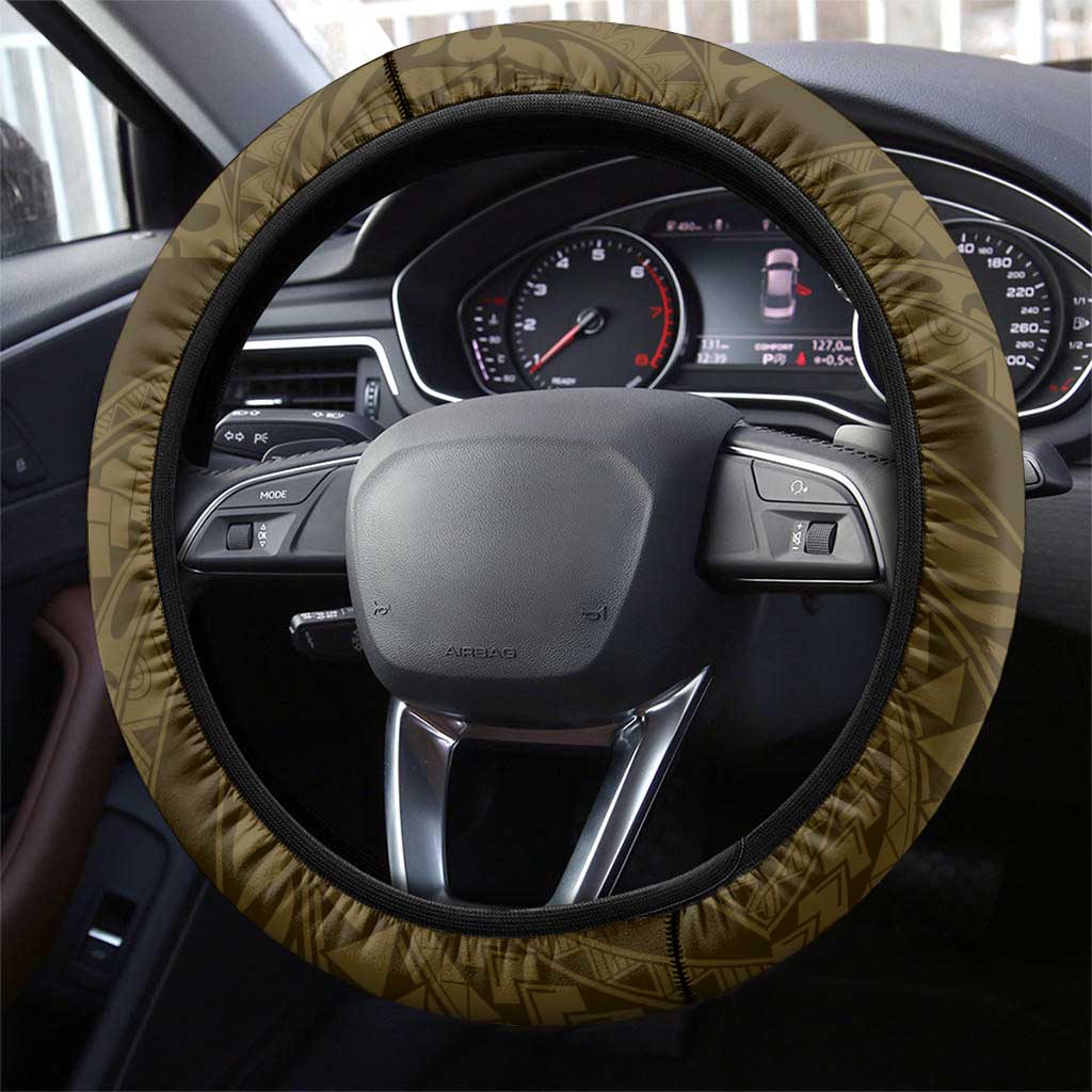 Aloha Hawaii Kalo Pikake Lei Steering Wheel Cover Chest Tattoo Gold Hawaiian Pattern