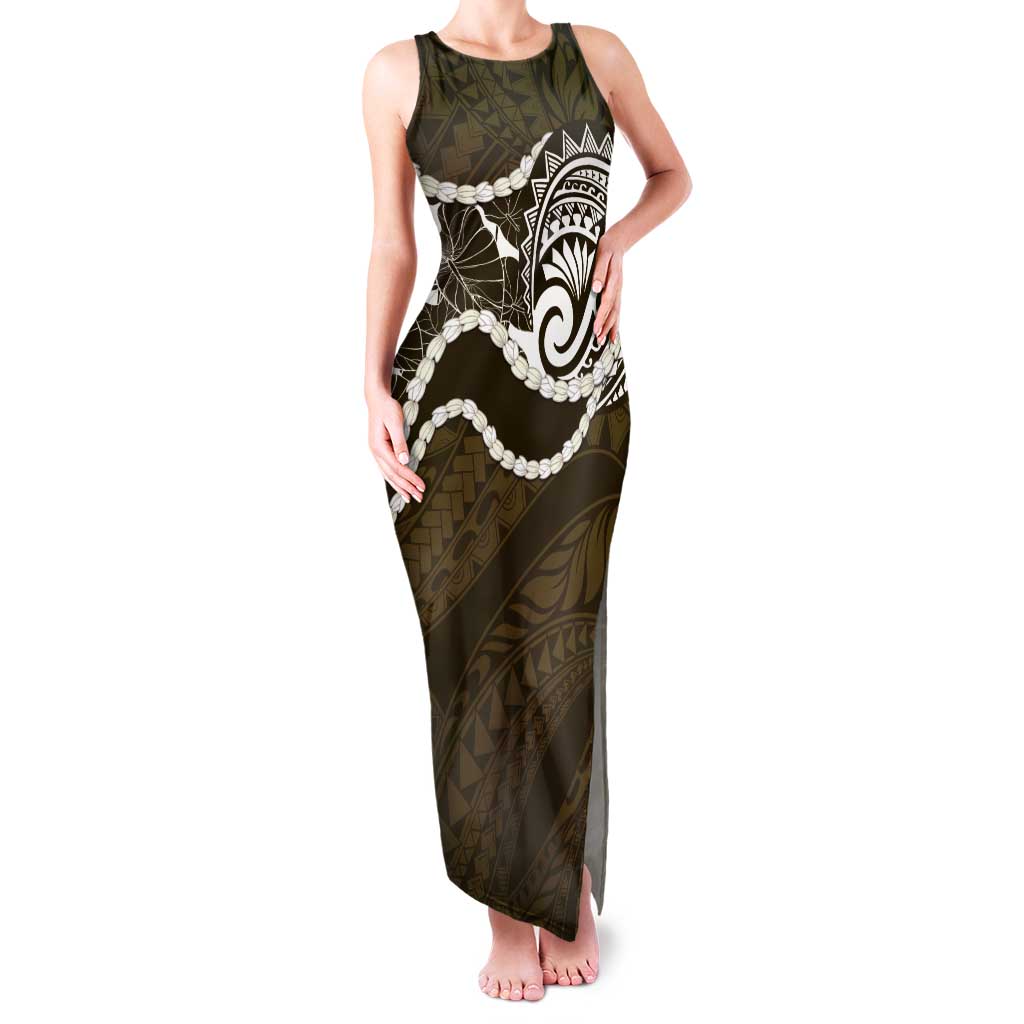 Aloha Hawaii Kalo Pikake Lei Tank Maxi Dress Chest Tattoo Gold Hawaiian Pattern LT14 Women Gold - Polynesian Pride