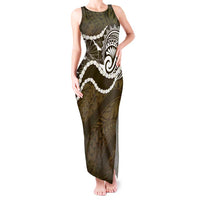 Aloha Hawaii Kalo Pikake Lei Tank Maxi Dress Chest Tattoo Gold Hawaiian Pattern LT14 Women Gold - Polynesian Pride
