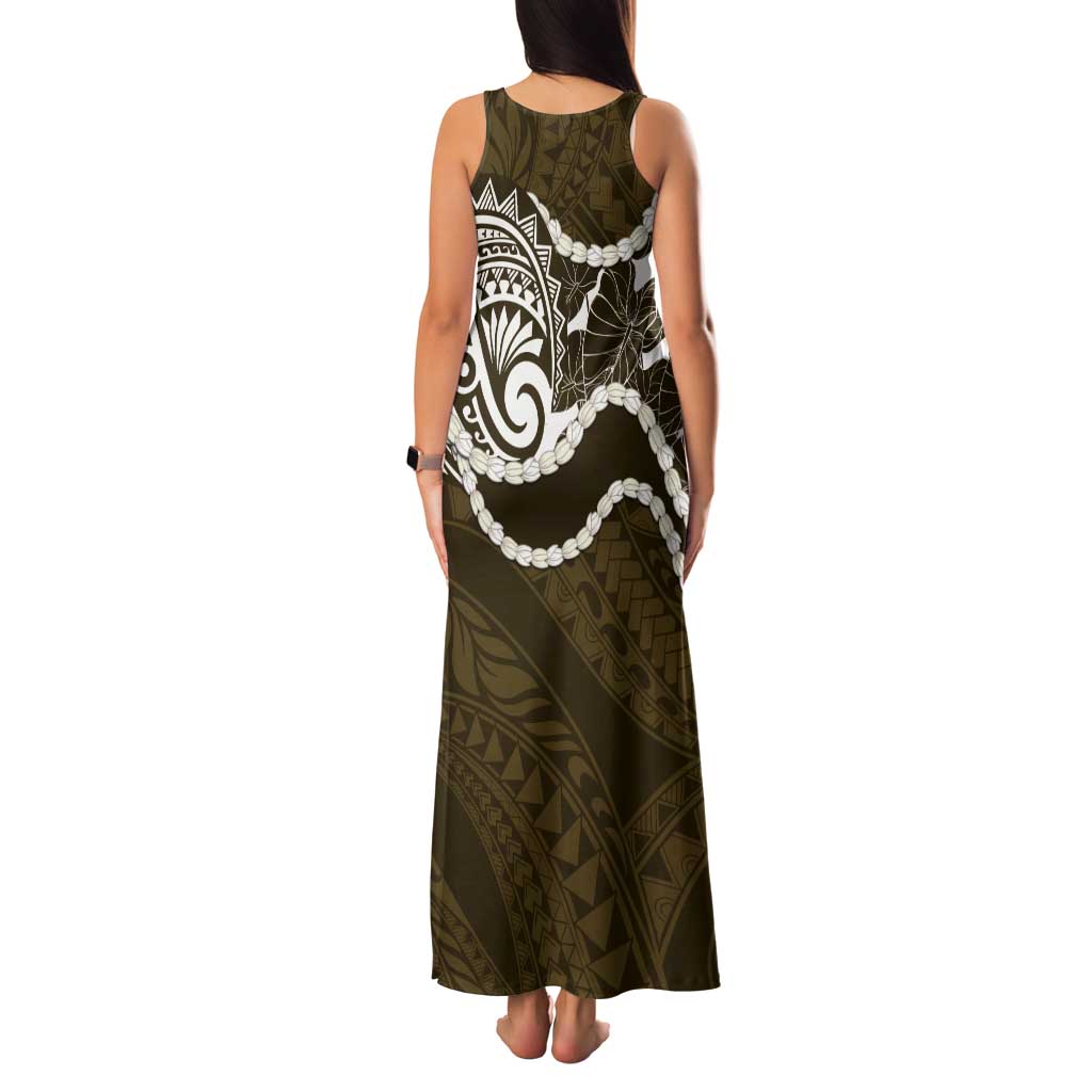 Aloha Hawaii Kalo Pikake Lei Tank Maxi Dress Chest Tattoo Gold Hawaiian Pattern LT14 - Polynesian Pride