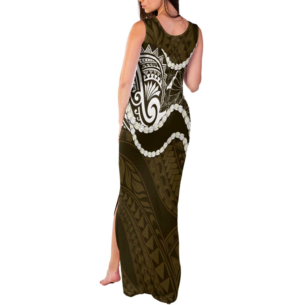 Aloha Hawaii Kalo Pikake Lei Tank Maxi Dress Chest Tattoo Gold Hawaiian Pattern LT14 - Polynesian Pride