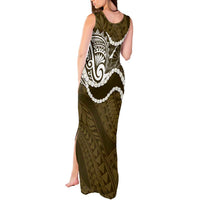 Aloha Hawaii Kalo Pikake Lei Tank Maxi Dress Chest Tattoo Gold Hawaiian Pattern LT14 - Polynesian Pride