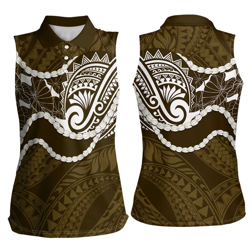 Aloha Hawaii Kalo Pikake Lei Women Sleeveless Polo Shirt Chest Tattoo Gold Hawaiian Pattern
