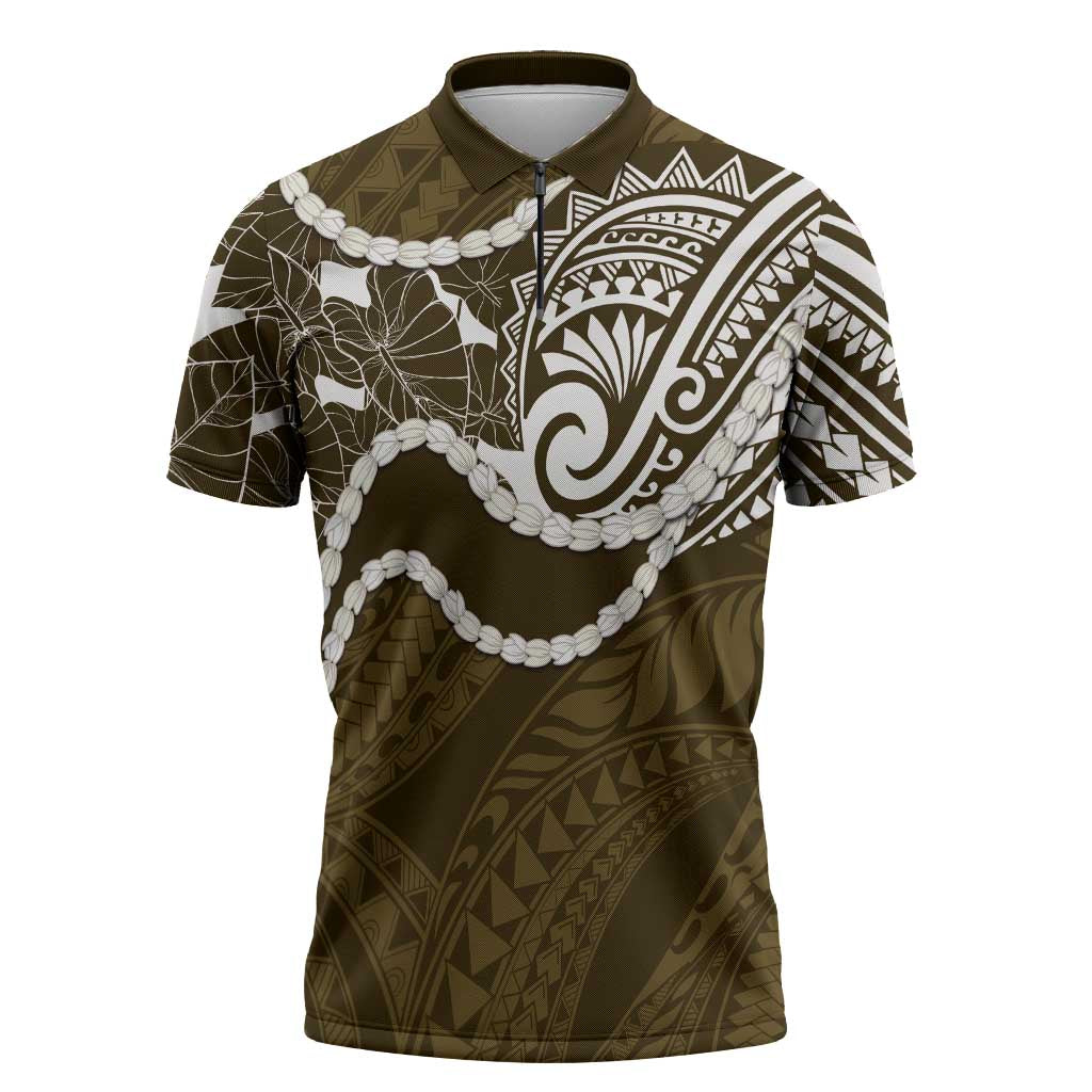 Aloha Hawaii Kalo Pikake Lei Zipper Polo Shirt Chest Tattoo Gold Hawaiian Pattern LT14 Gold - Polynesian Pride