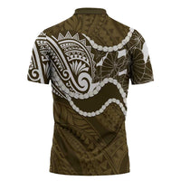 Aloha Hawaii Kalo Pikake Lei Zipper Polo Shirt Chest Tattoo Gold Hawaiian Pattern LT14 - Polynesian Pride