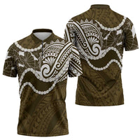 Aloha Hawaii Kalo Pikake Lei Zipper Polo Shirt Chest Tattoo Gold Hawaiian Pattern LT14 - Polynesian Pride